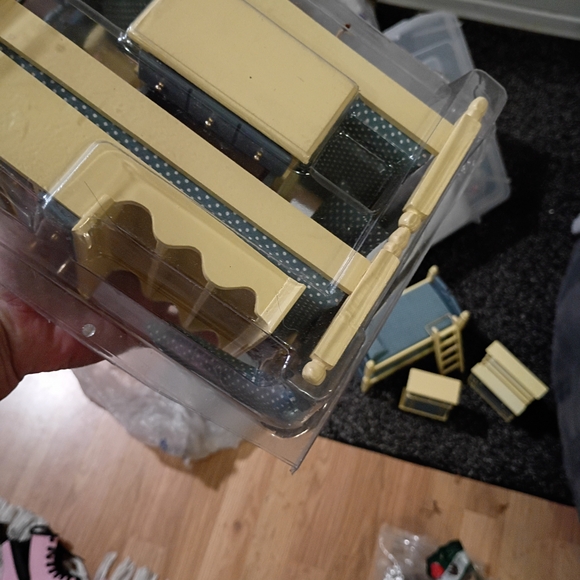 Vintage Doll House Bedroom Set with Blue and Cream Furniture - Picture 7 of 9